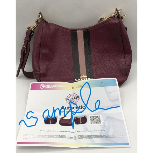 Coach Burgundy Dark Berry Varsity Striped Shoulder Bag J1962-F36643 - Picture 3 of 5